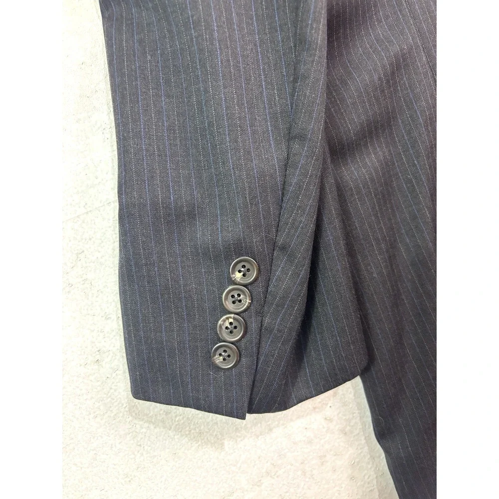 vtg Chaps Ralph Lauren 48L 40x30 Charcoal Pinstripe 2pc Pant Suit Pleated Cuffed